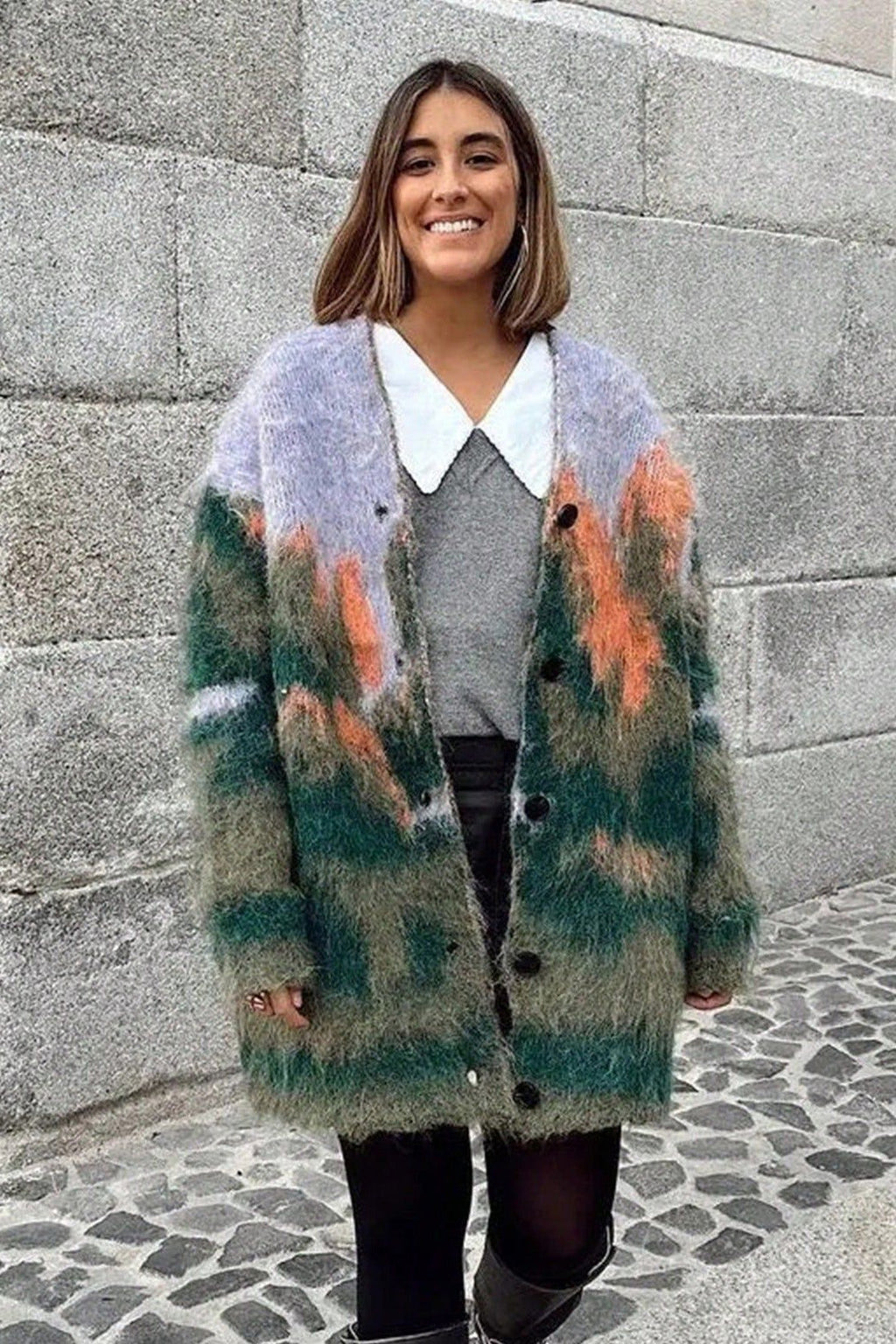 Modern Art-Inspired Knit Cardigan