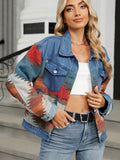 Cropped, Washed Denim Jacket with Color Block Design