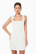 Solid 3D Flower Strap Mini-Length Dress