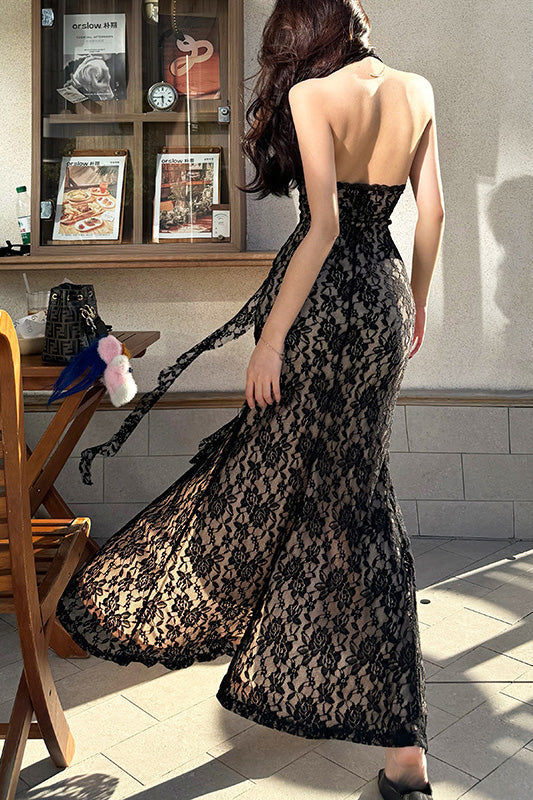 Gothic Lace Cut-Out Mermaid Maxi-Length Dress