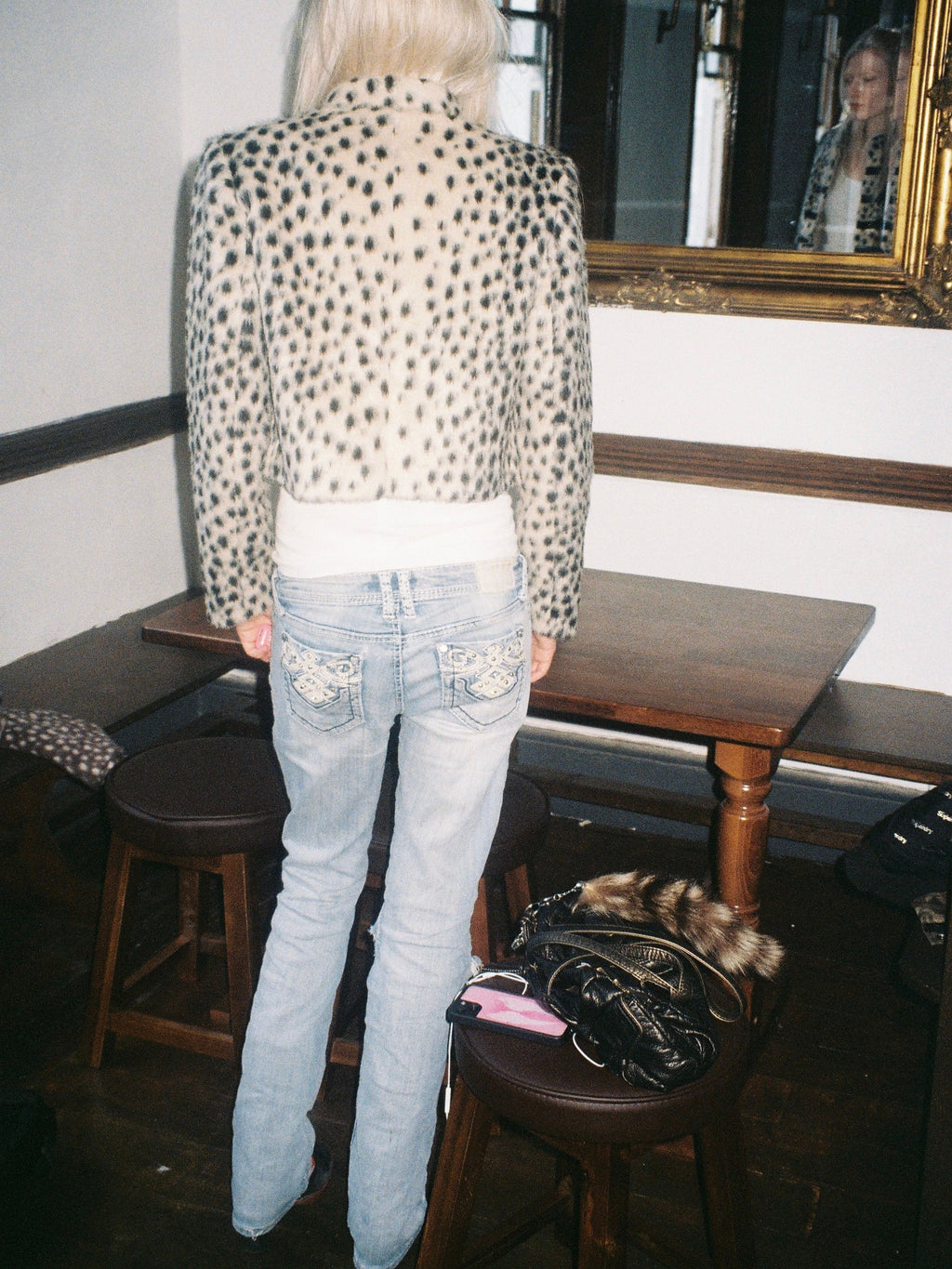 Oversized Cropped Faux Fur Jacket with Leopard Print