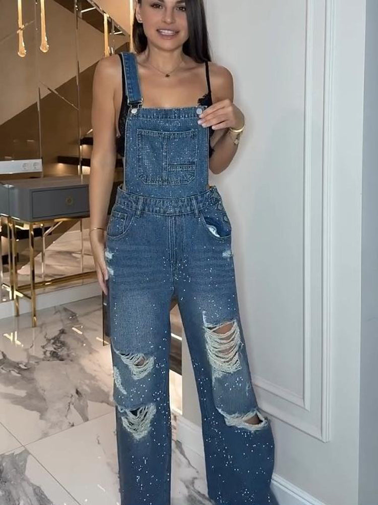 Modern Ripped Denim Overalls