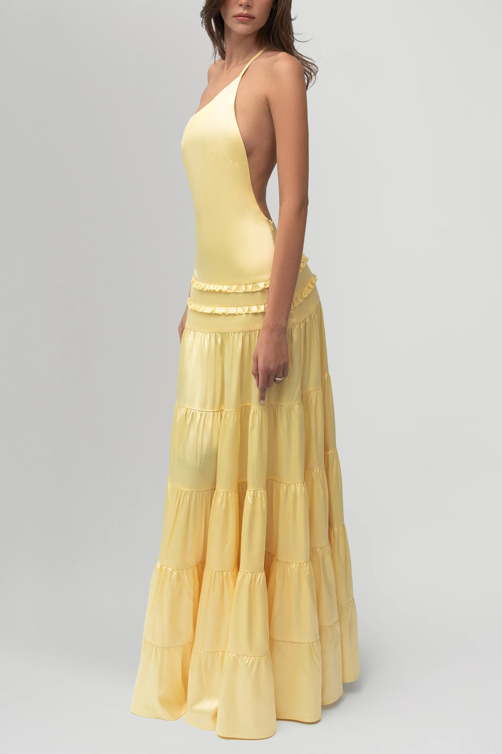 Athena Open-Back Pleated Maxi-Length Dress