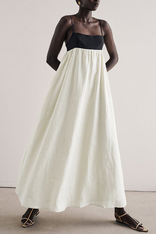Loose Suspender Black And White Patchwork Maxi-Length Dress