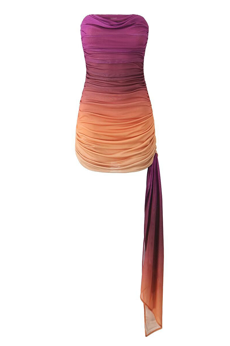 Gradient Dream-Strapless Mesh Fitted Dress