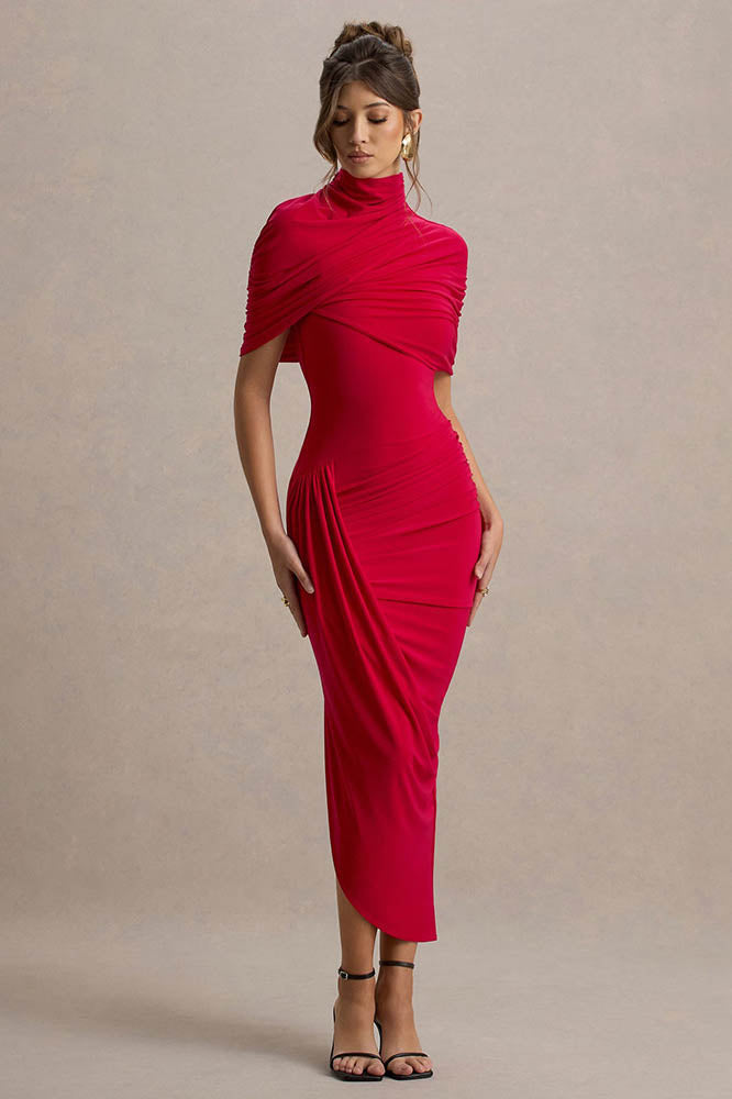 Cape Waist Midi-Length Dress