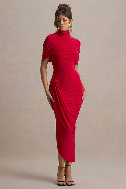 Cape Waist Midi-Length Dress