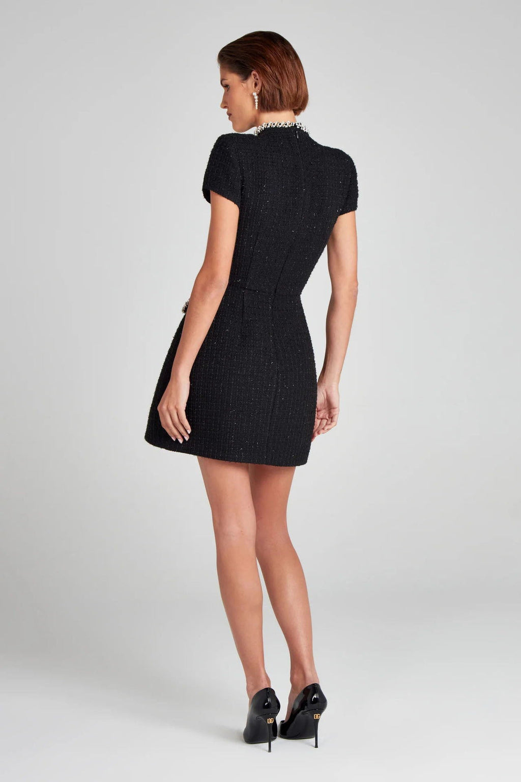 Pearl Trim Pocket Mini-Length Dress
