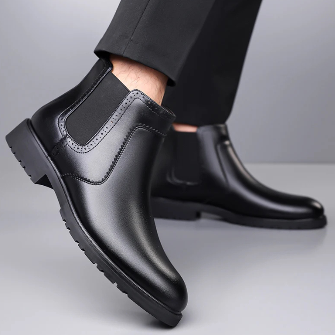 Polished Leather Chelsea Boots with Rubber Sole