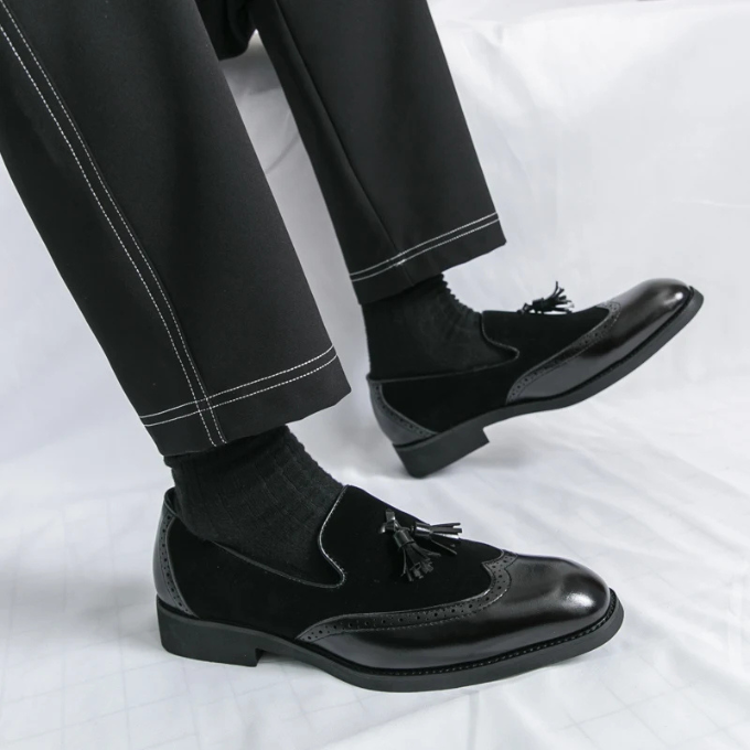 Polished Leather Loafers with Brogue Detailing
