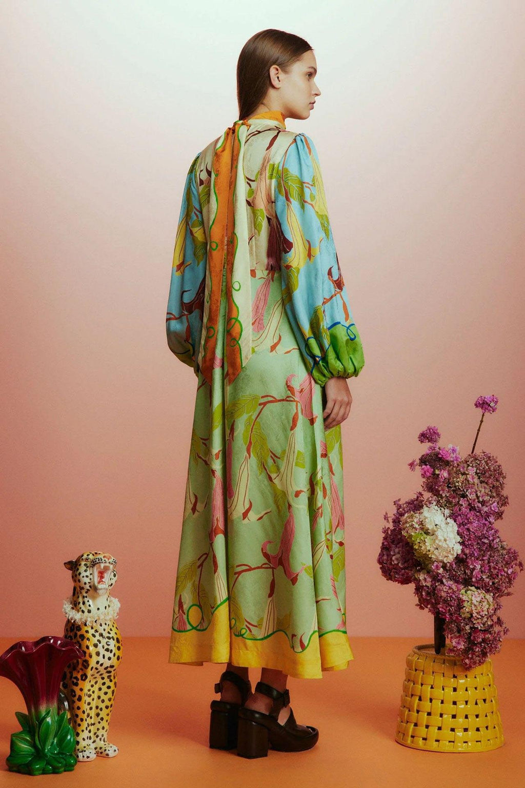 Modern High Collar Lantern Sleeve Patchwork Dress
