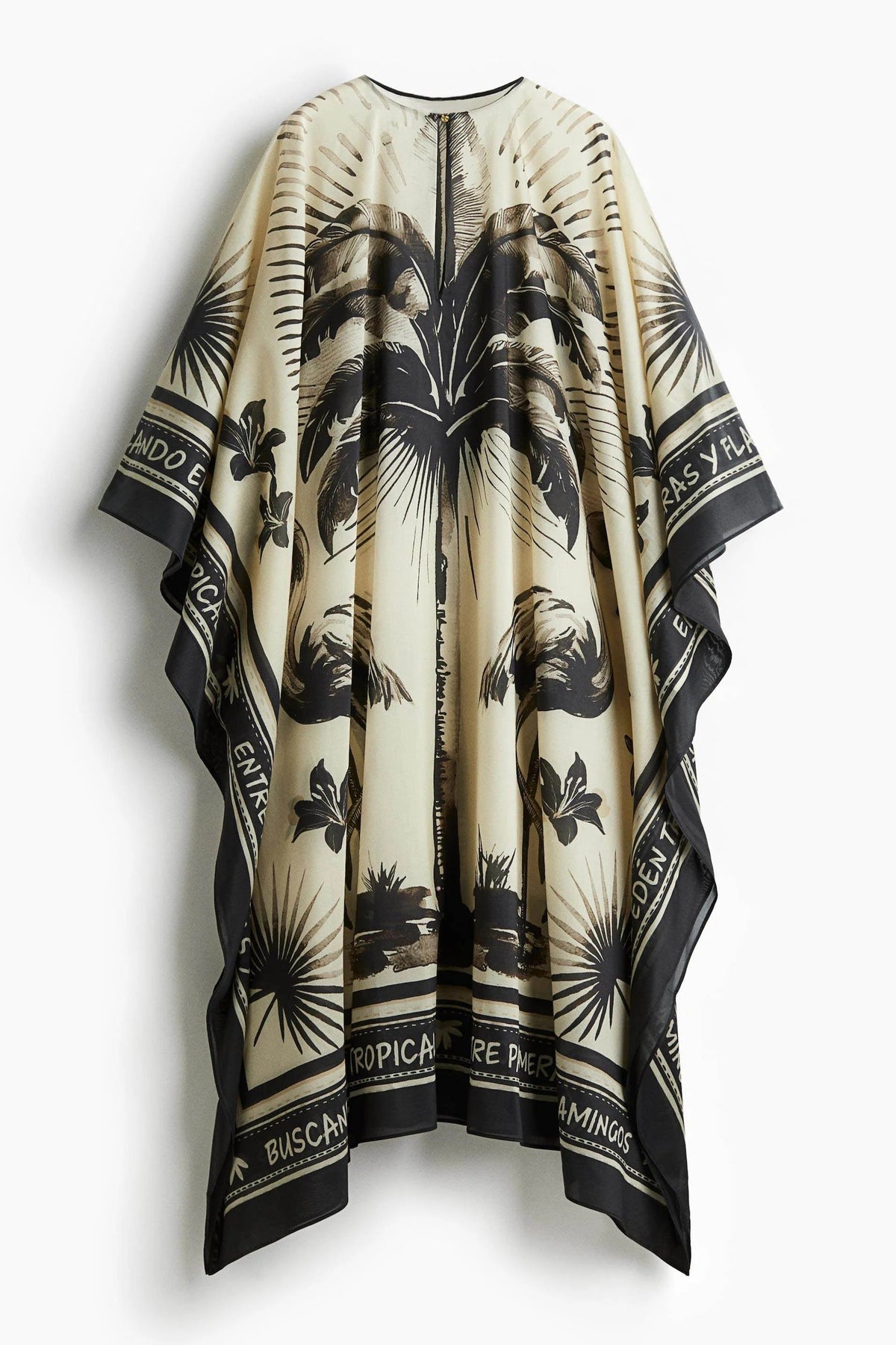 Oversized Flamingo Kaftan Maxi-Length Dress