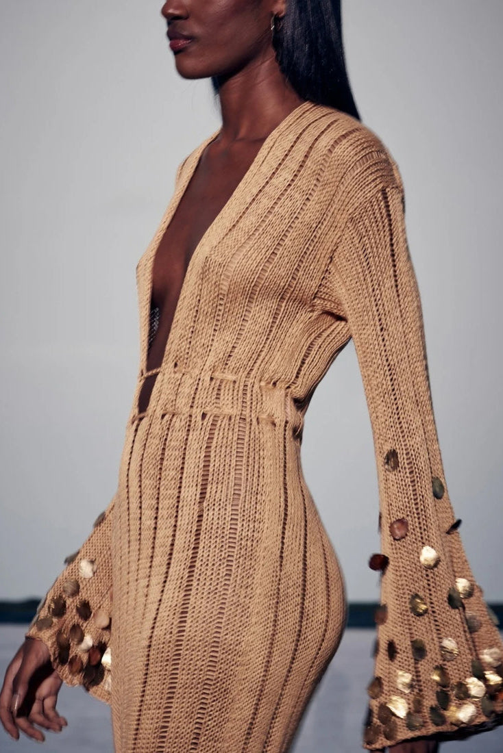 Dolly Gold Knit Maxi-Length Dress