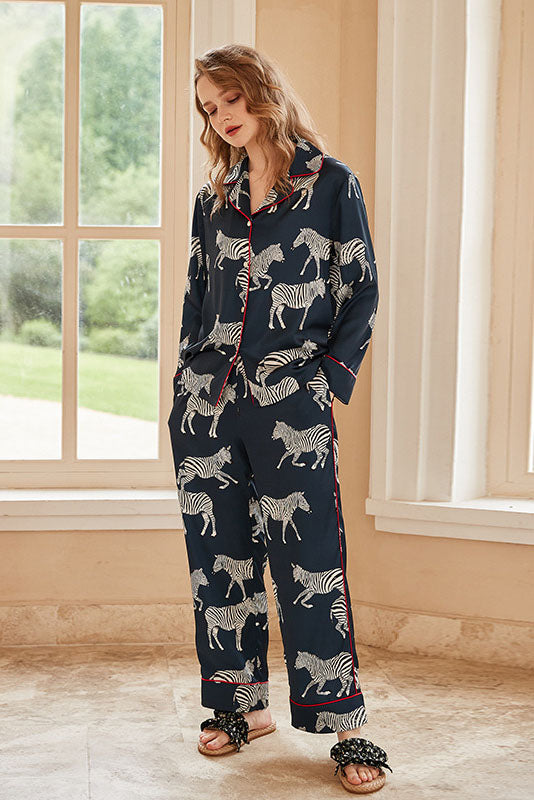 Coordinated Blue Zebra Print Pajama Set