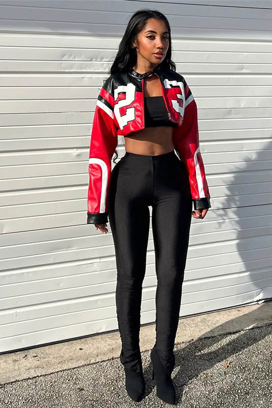 Modern Embroidered Biker Faux Leather Jacket