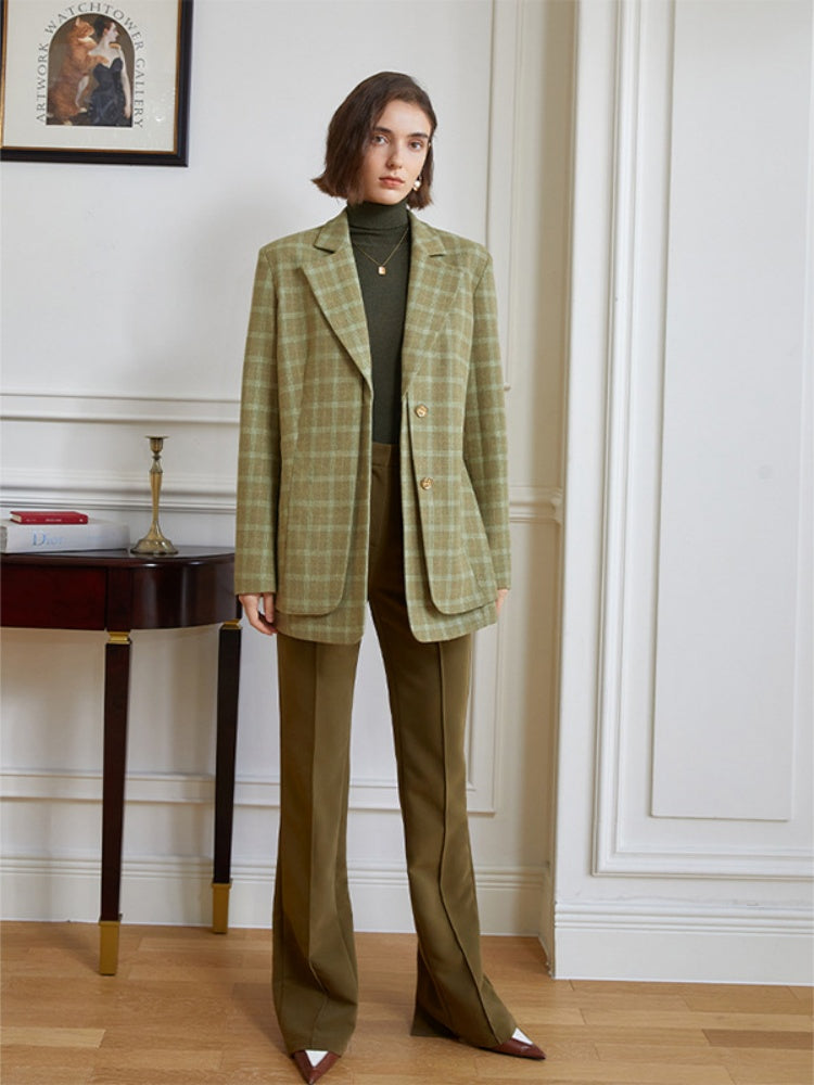 Blazer with Plaid and Relaxed Fit