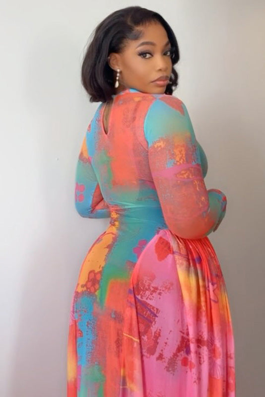 Modern Color Block Sheer A-Line Dress