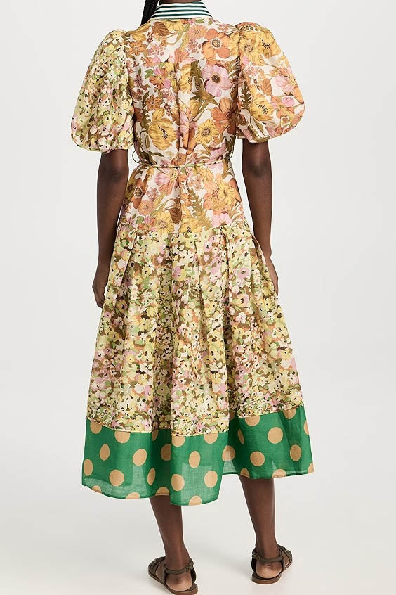 Modern Green Muse Spliced Print Dress