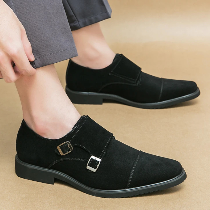 Suede Monk Strap Shoes with Double Buckle Strap