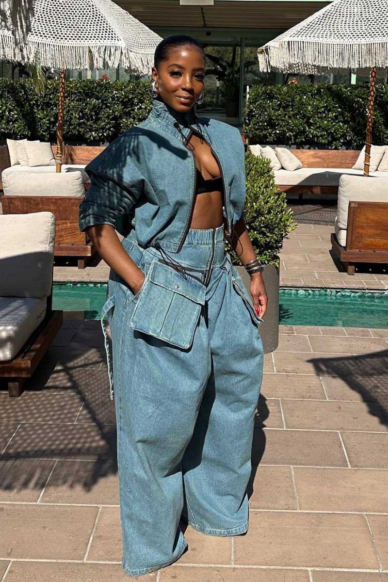 Retro Wide-Leg Denim Two-Piece