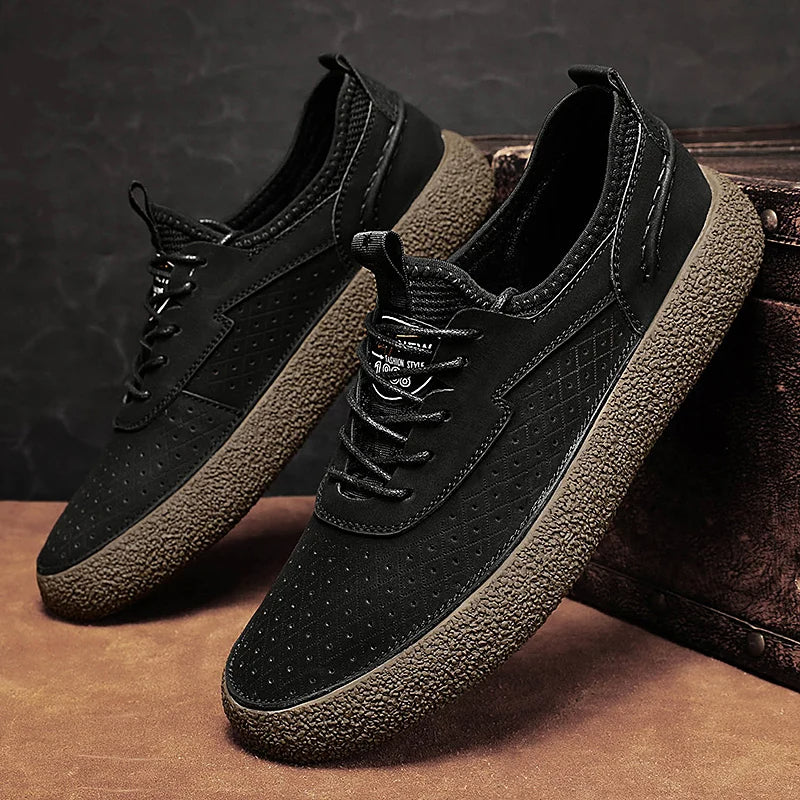 Leather Shoes with Perforated Upper