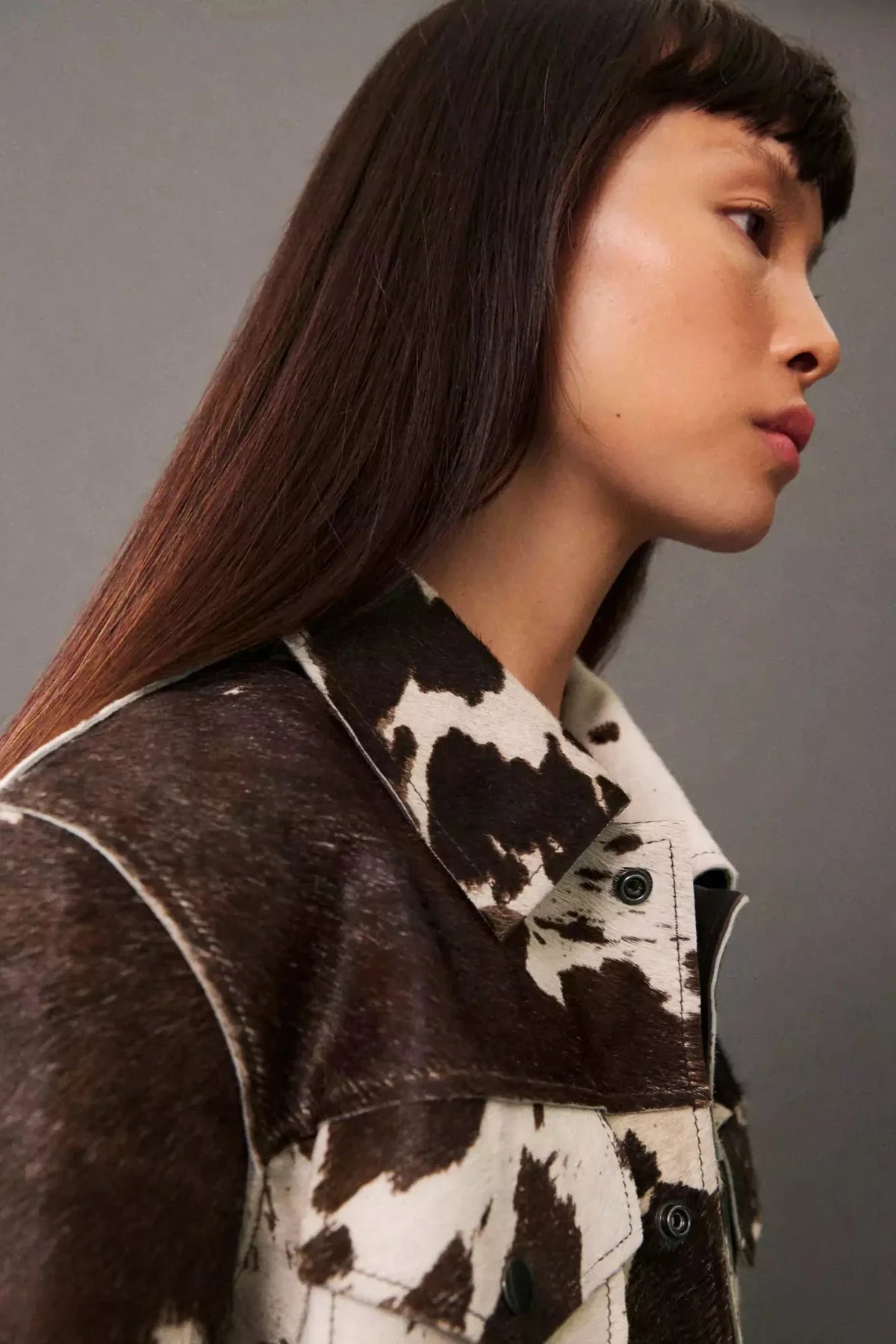 Modern Cow Print Faux Fur Shirt-Style Jacket