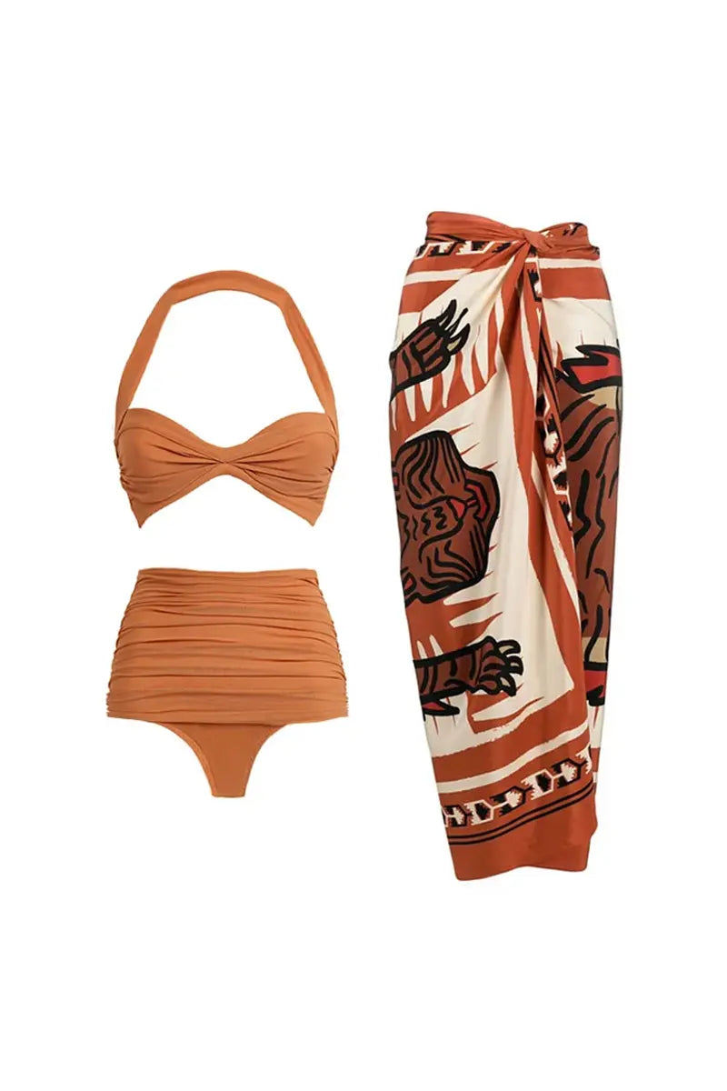 Halter Mesh Patchwork Retro Two-Piece Bikini