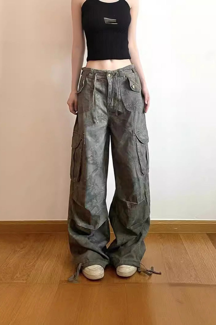 Slimming Camouflage Cargo Denim Trousers