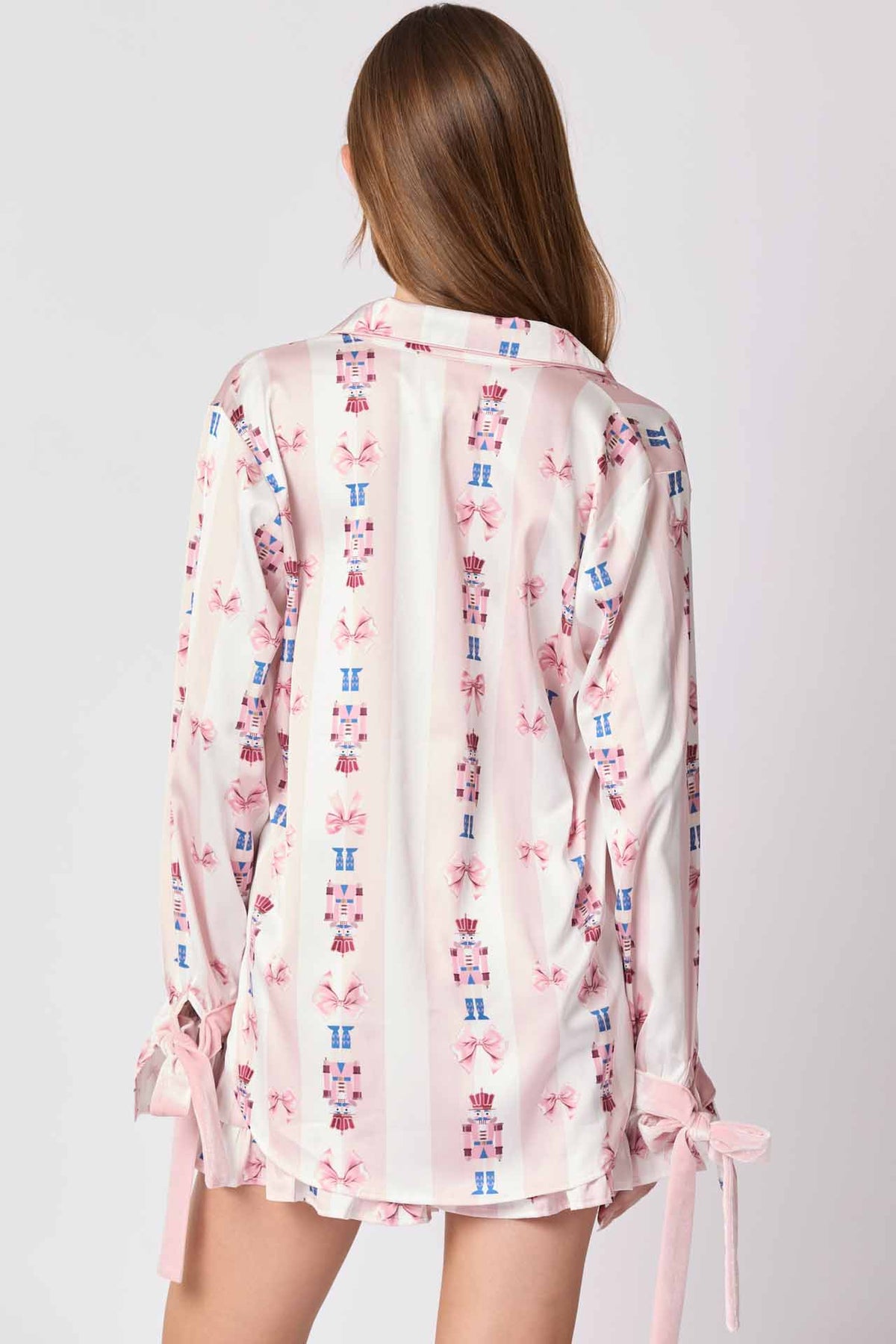 Coordinated Pajama Set Bow Cuffs