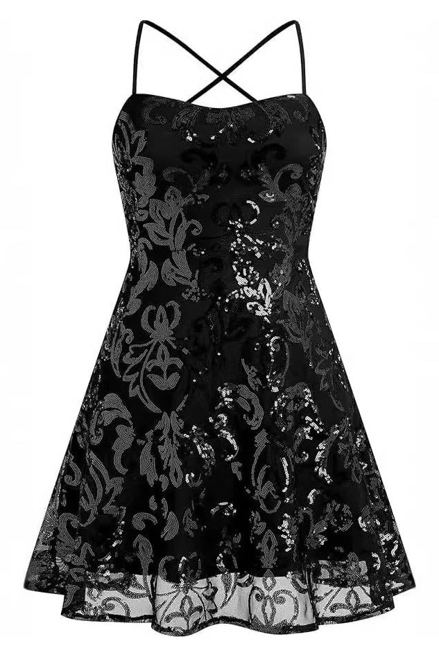 Sleeveless Sequined Strap Mini-Length Dress