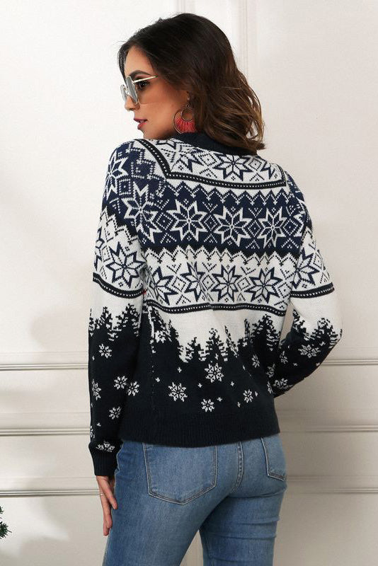 Snowflake and Truck Print Christmas Knit Sweater
