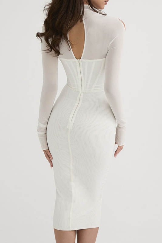 Trendy Mesh Long Sleeve Baddie Maxi-Length Dress