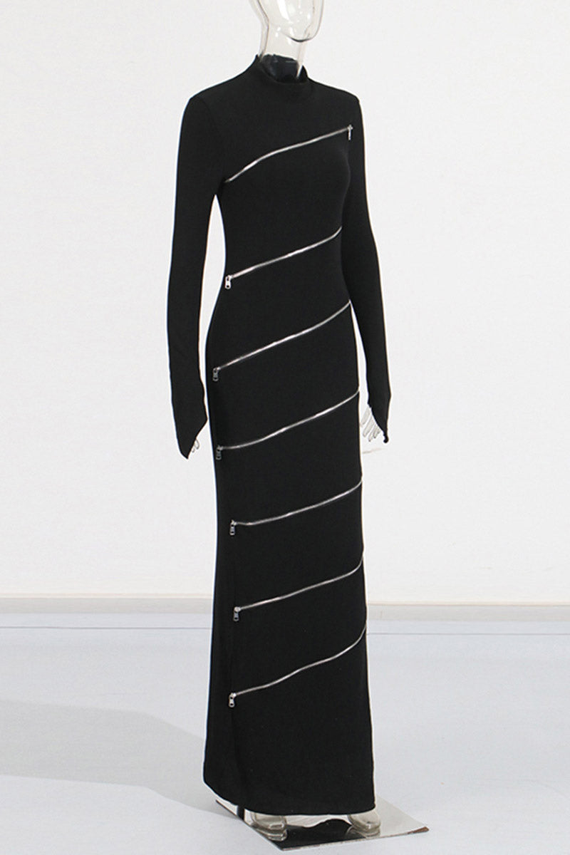 Modern Slim-fit stand collar hip-hugging long dress