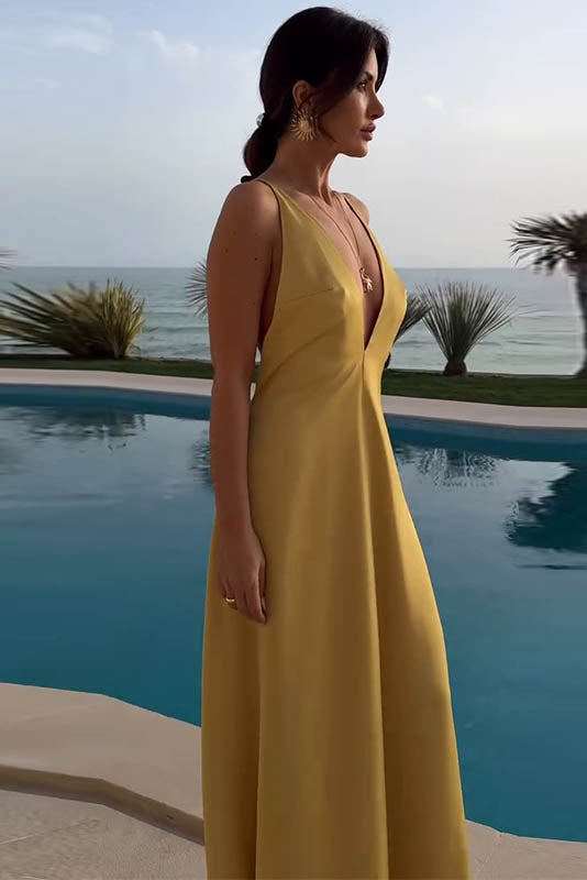 Golden Breeze - V-Neck Fitted Dress