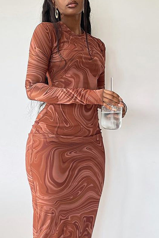 Edgy Swirl Sheer Midi-Length Dress