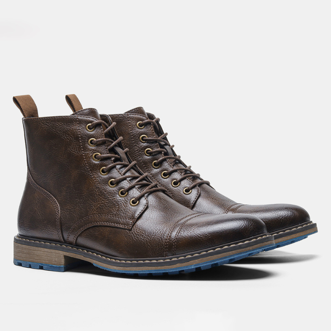 Cowhide Leather Boots with Side Zipper