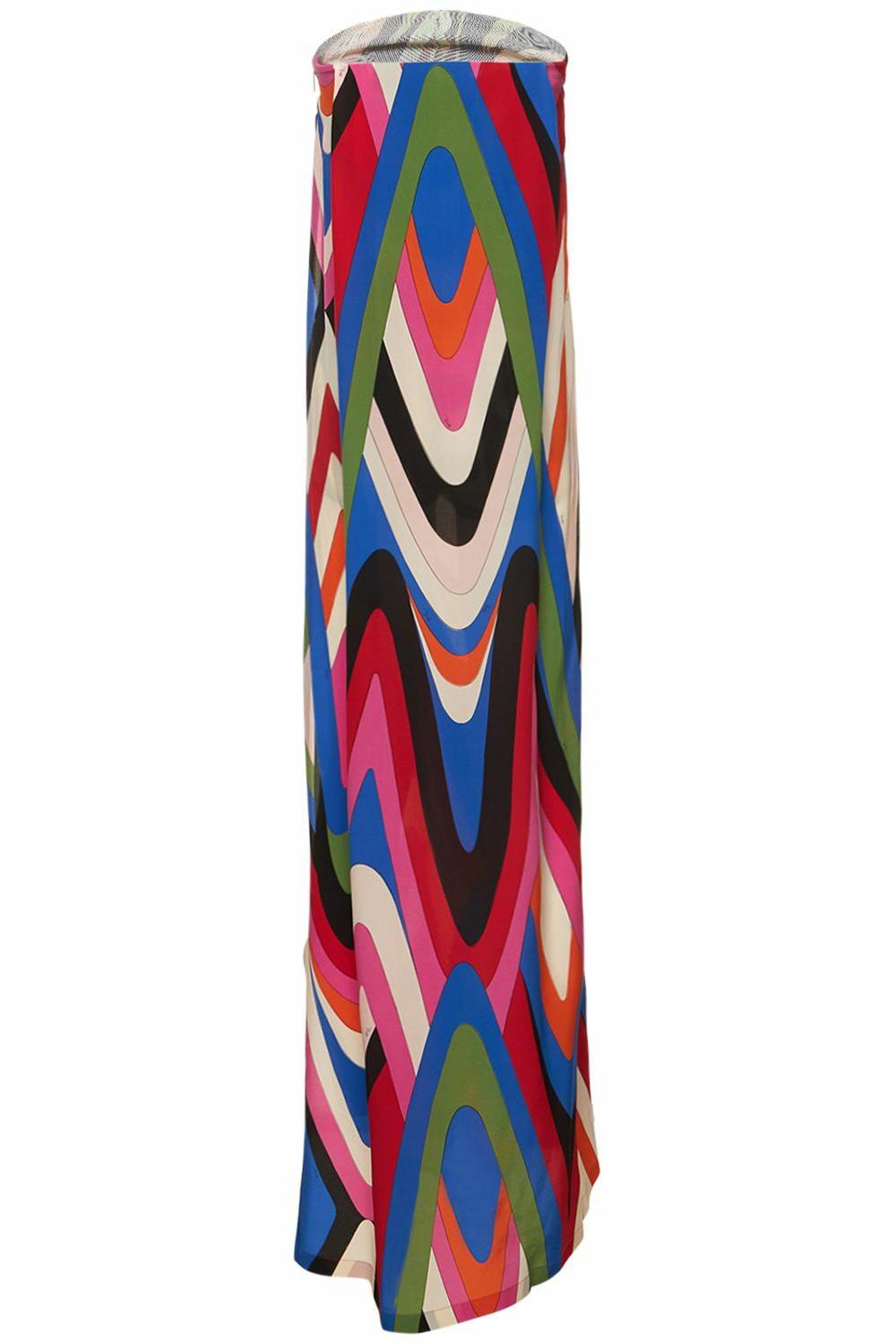 Strapless Side Slit Moire Print Maxi-Length Dress