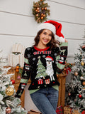 Crew Neck Embroidered Knit Sweater - Alpaca & Christmas Tree