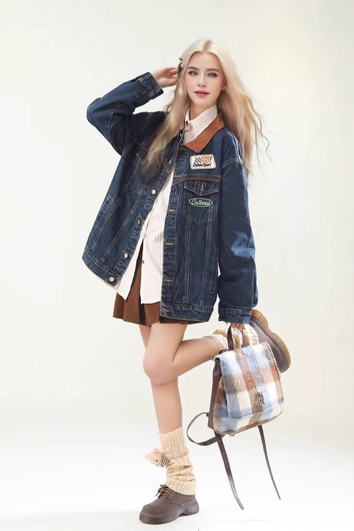 Modern Contrast Denim Work Jacket