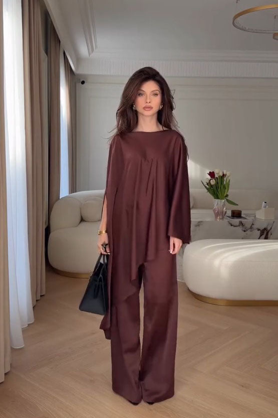 Cape Sleeve Wide-Leg Trousers Set