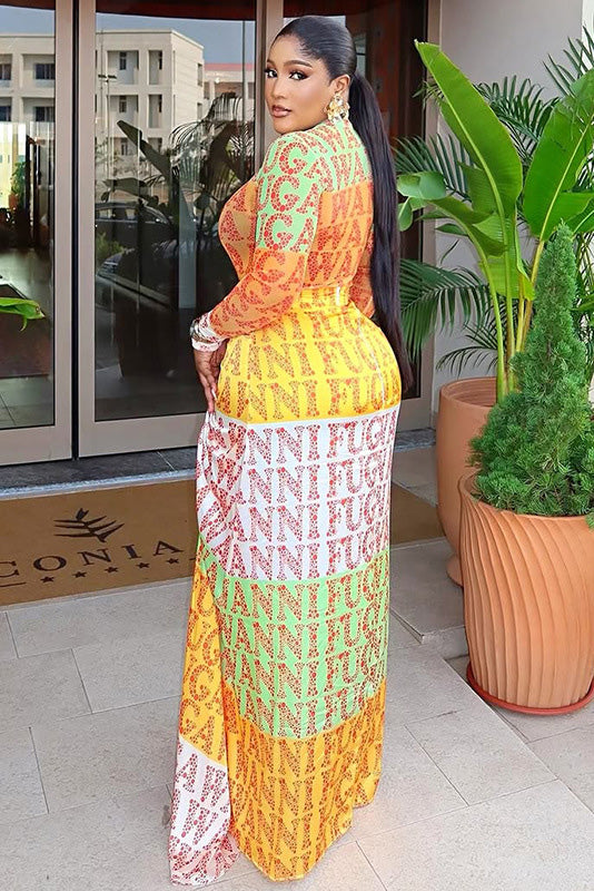 Y2K Graffiti Logo Mesh Maxi-Length Dress