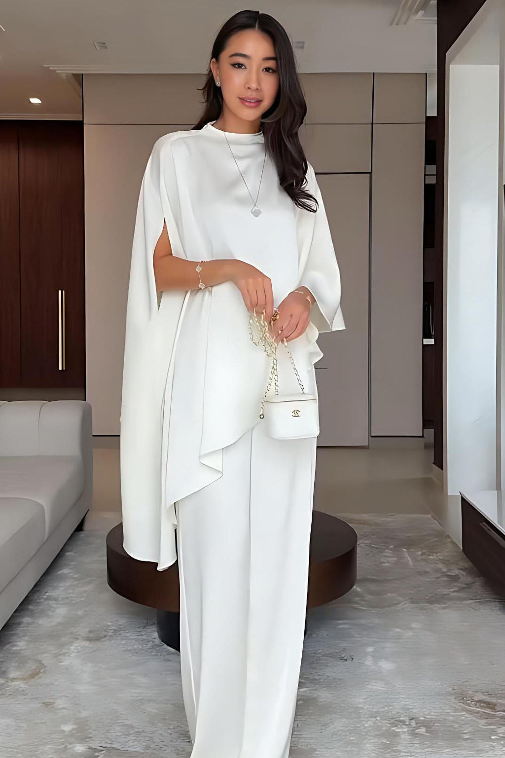 Cape Sleeve Wide-Leg Trousers Set