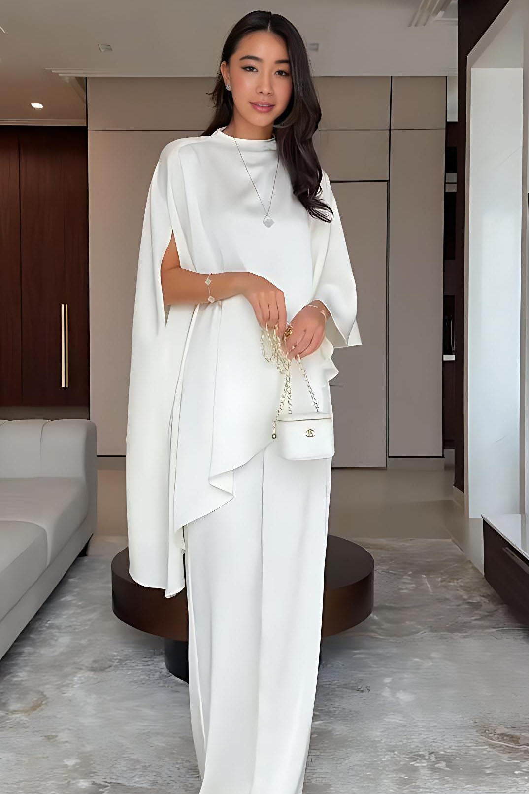 Cape Sleeve Wide-Leg Trousers Set