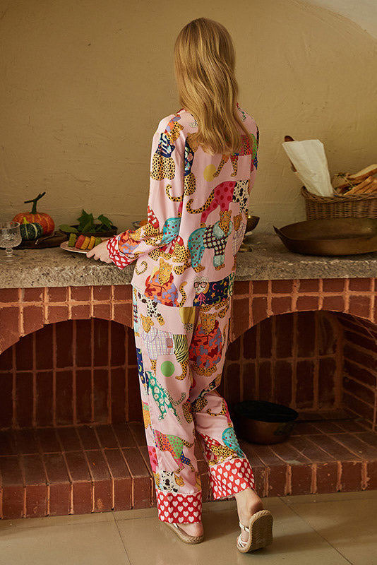 Coordinated Dressing Leopard Print Silk Pajama Set