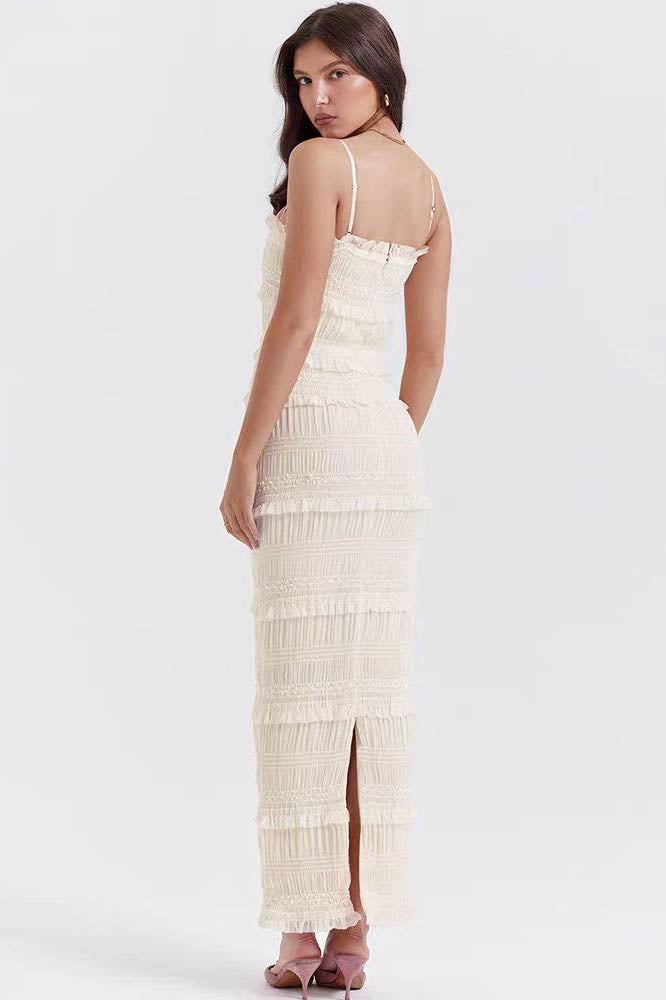 Orchid Pleated Trimed Slip Maxi-Length Dress