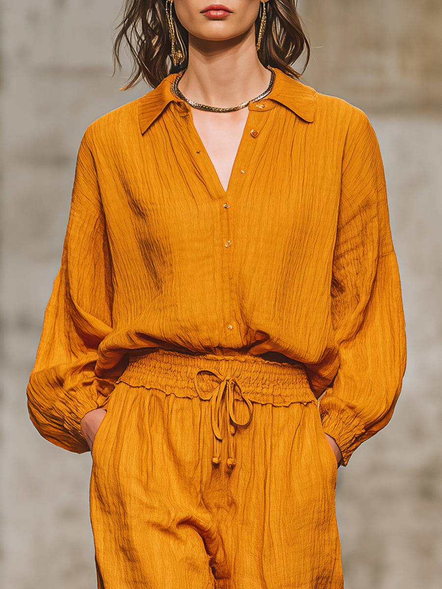 Relaxed Retro Orange Shirt And Trousers Set