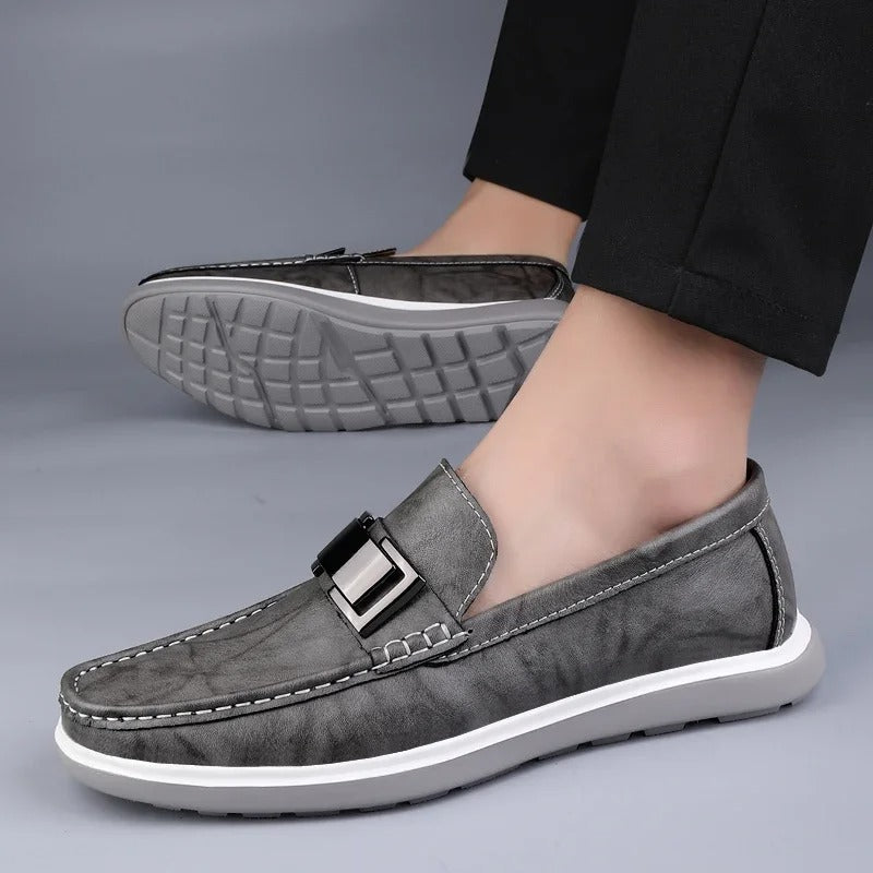 Leather Loafers with Distressed Finish