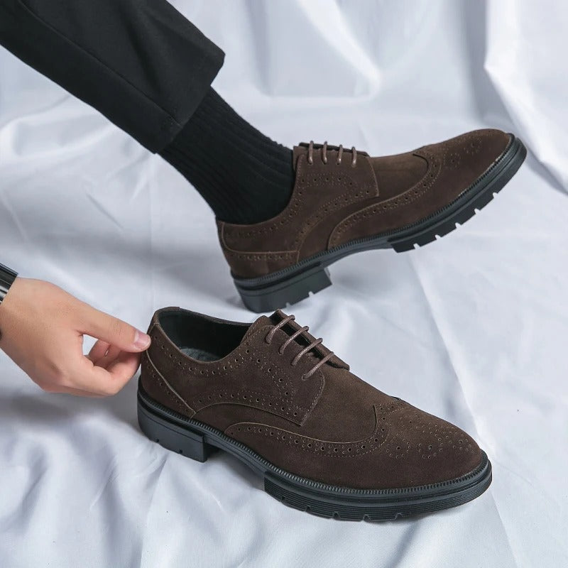 Suede Brogue Shoes with Cushioned Insole