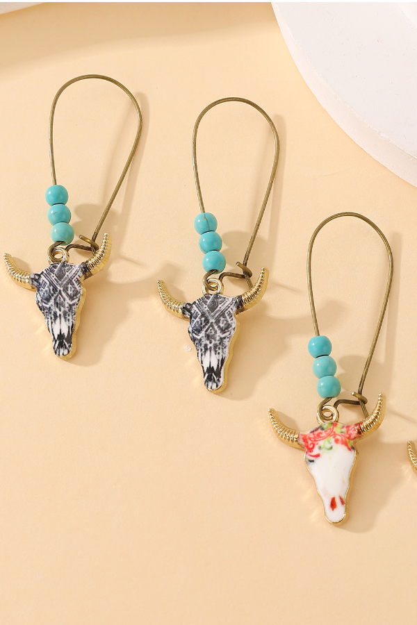 Statement Ladies Western Bull Head Earrings