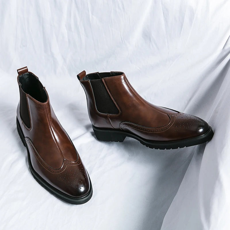 Leather Chelsea Boots with Brogue Detailing and Shock-Absorbing Sole
